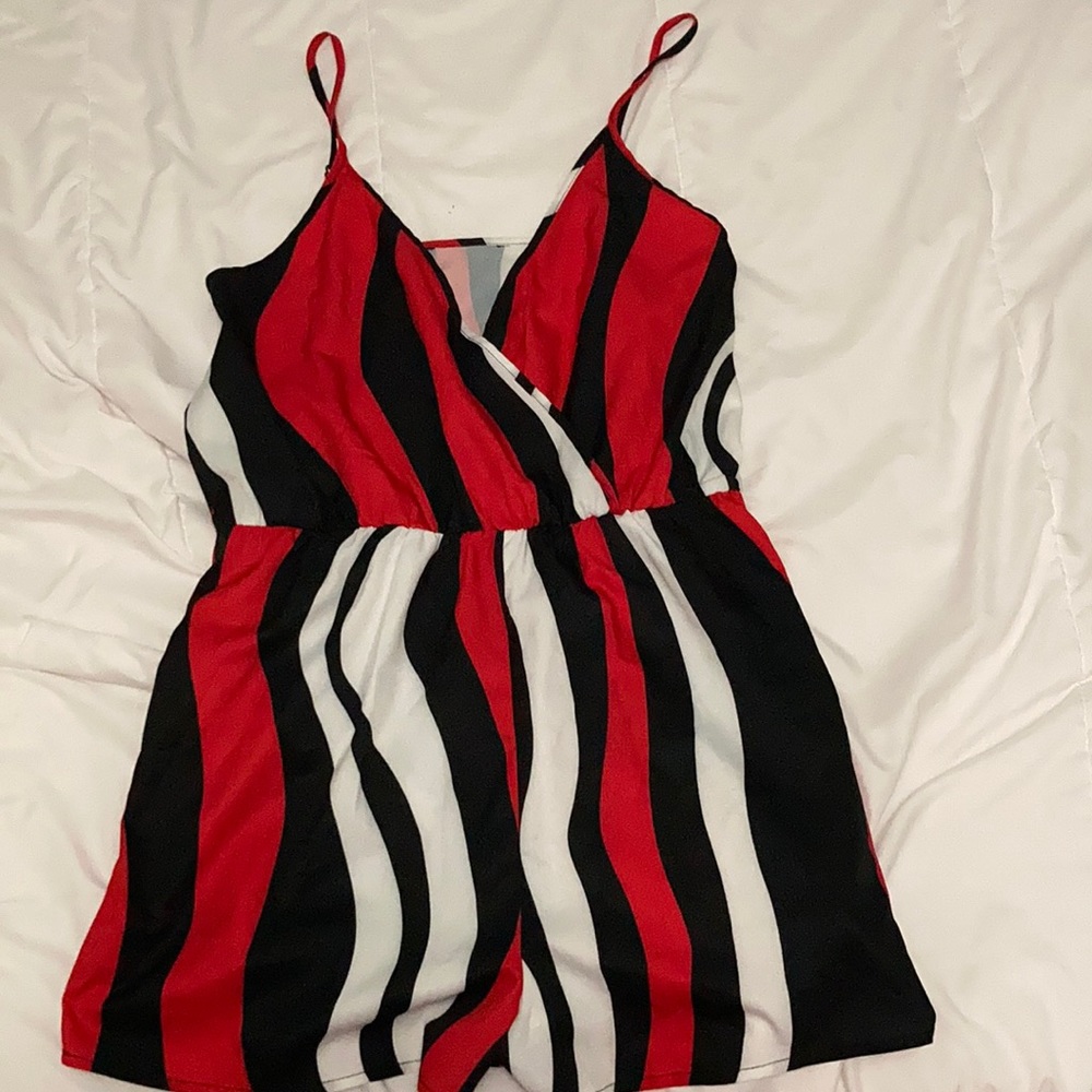 Red Black and White Romper